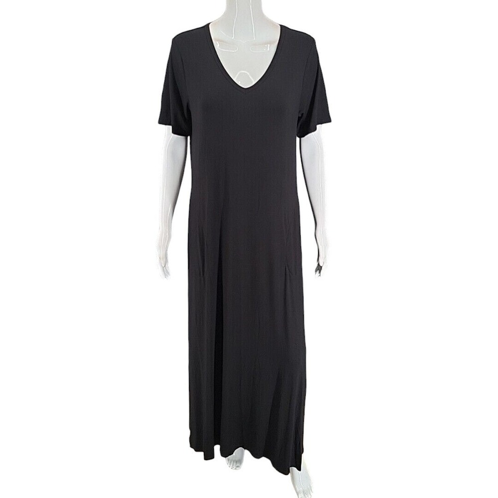 Belle by Kim Gravel V-Neck Maxi Dress Tall Small Black Pockets A570754